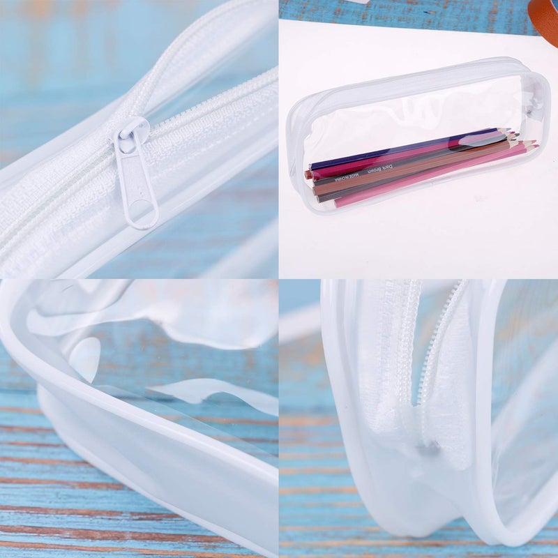 XGOOD 8 Pieces Clear Pencil Case PVC Makeup Pouch Zippered Pencil Case Toiletry Carry Pouch Big Capacity Bags Portable Pencil Bags for Women,Students,Men,Kids Gifts(White) - Image 3